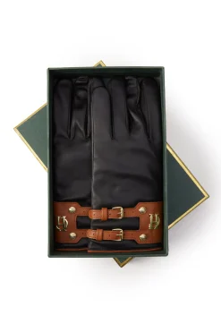 Contrast Leather Gloves (Black Tan)