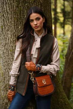 Contrast Leather Gloves (Tan Ink Navy)