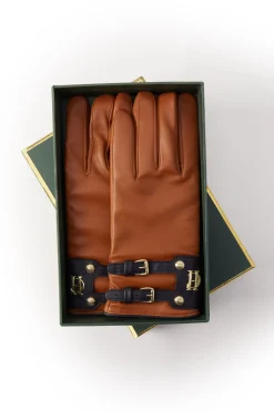 Contrast Leather Gloves (Tan Ink Navy)
