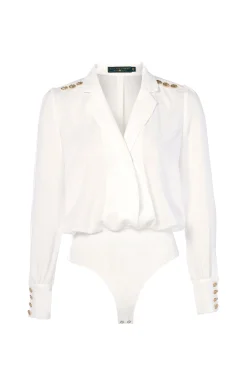 Cupro Shirt Bodysuit (White)