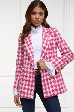 Double Breasted Blazer (Hot Pink Large Scale Houndstooth)