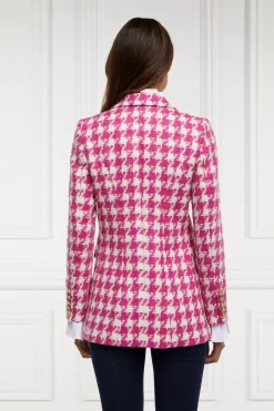 Double Breasted Blazer (Hot Pink Large Scale Houndstooth)