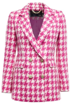 Double Breasted Blazer (Hot Pink Large Scale Houndstooth)