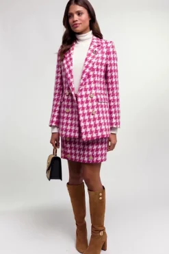 Double Breasted Blazer (Hot Pink Large Scale Houndstooth)
