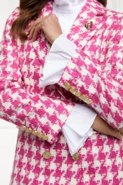 Double Breasted Blazer (Hot Pink Large Scale Houndstooth)