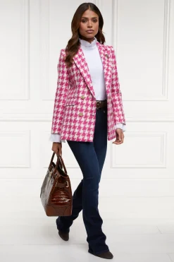 Double Breasted Blazer (Hot Pink Large Scale Houndstooth)