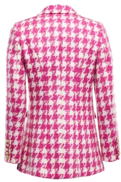 Double Breasted Blazer (Hot Pink Large Scale Houndstooth)