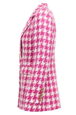 Double Breasted Blazer (Hot Pink Large Scale Houndstooth)