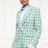 Double Breasted Blazer (Large Scale Teal Houndstooth)