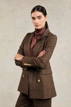 Double Breasted Blazer (Large Scale Brown Herringbone)