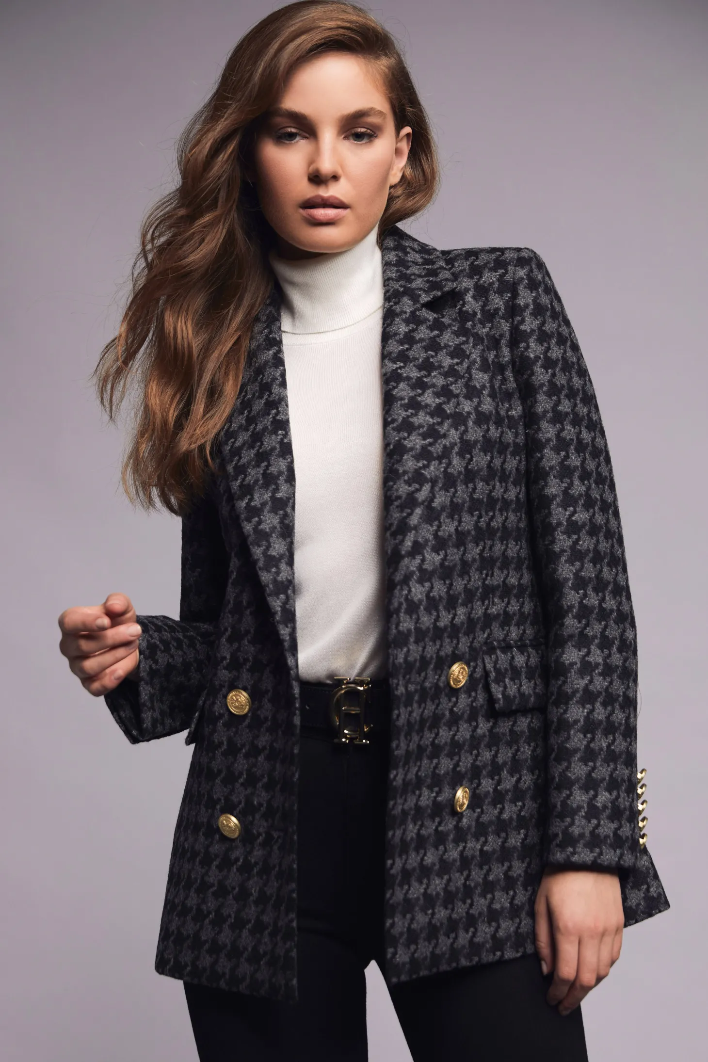Double Breasted Blazer (Large Scale Charcoal Houndstooth)