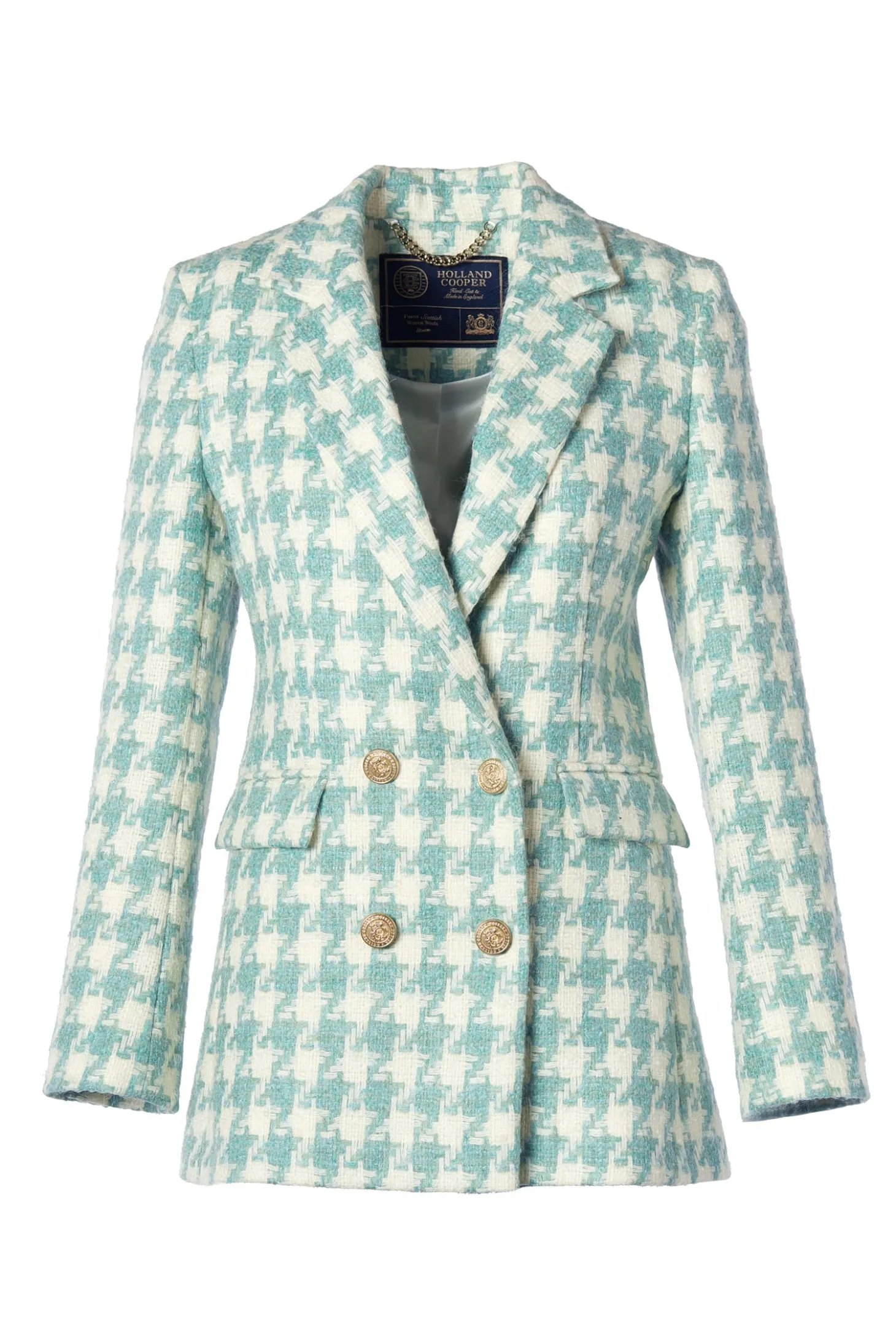 Double Breasted Blazer (Large Scale Teal Houndstooth)