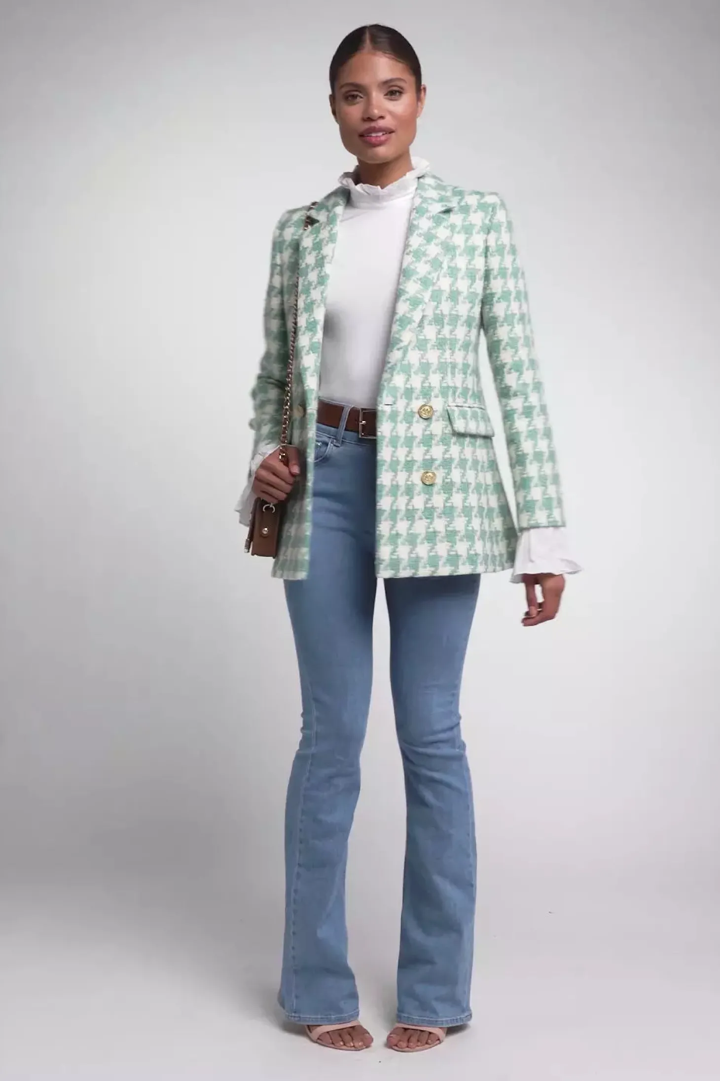 Double Breasted Blazer (Large Scale Teal Houndstooth)