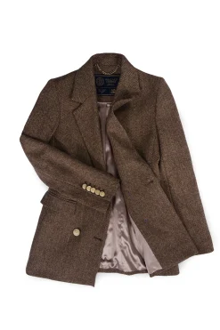 Double Breasted Blazer (Large Scale Brown Herringbone)