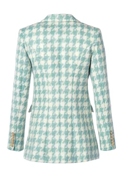 Double Breasted Blazer (Large Scale Teal Houndstooth)