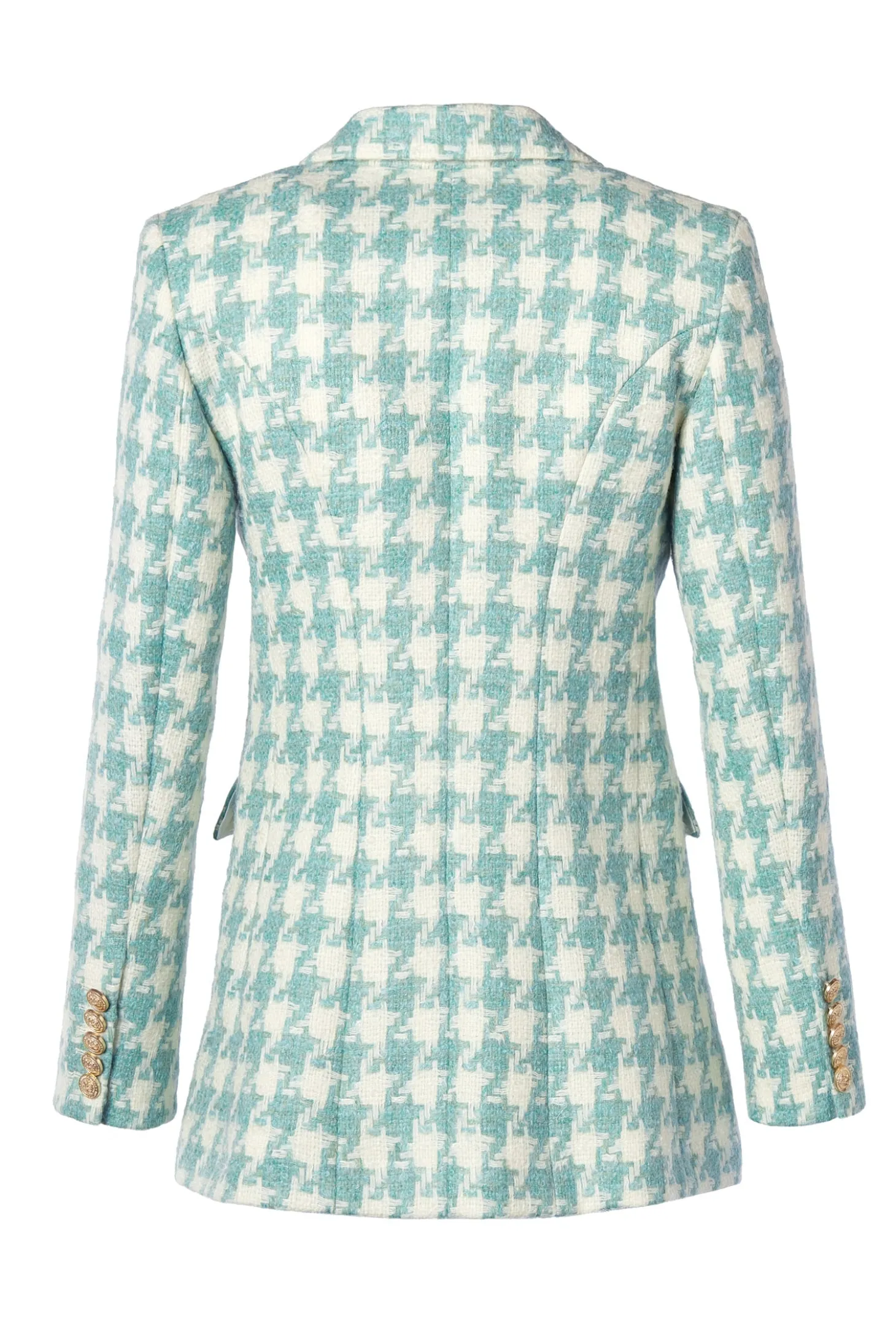 Double Breasted Blazer (Large Scale Teal Houndstooth)