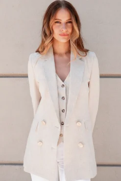 Double Breasted Blazer (Natural Linen)