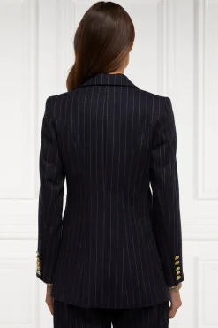Double Breasted Blazer (Navy Chalk Pinstripe)