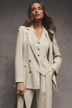 Double Breasted Blazer (Natural Linen)