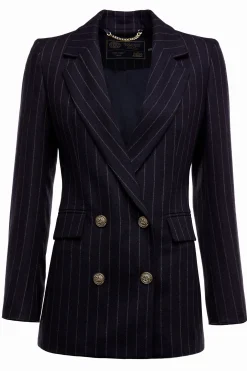 Double Breasted Blazer (Navy Chalk Pinstripe)