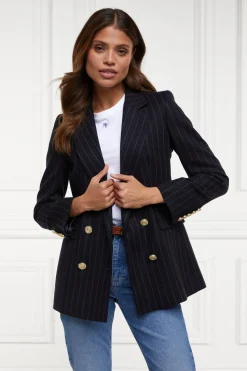 Double Breasted Blazer (Navy Chalk Pinstripe)