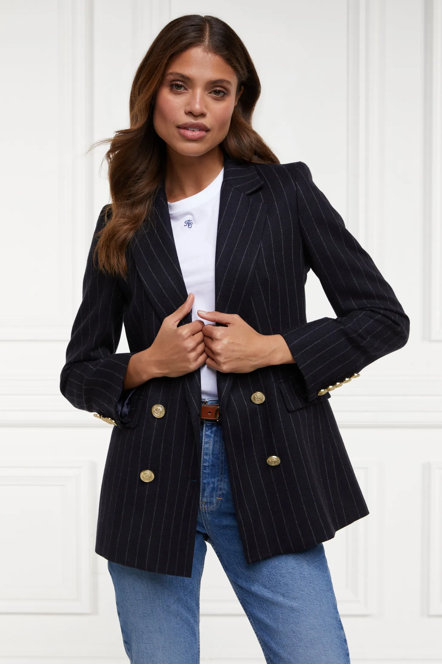Double Breasted Blazer (Navy Chalk Pinstripe)