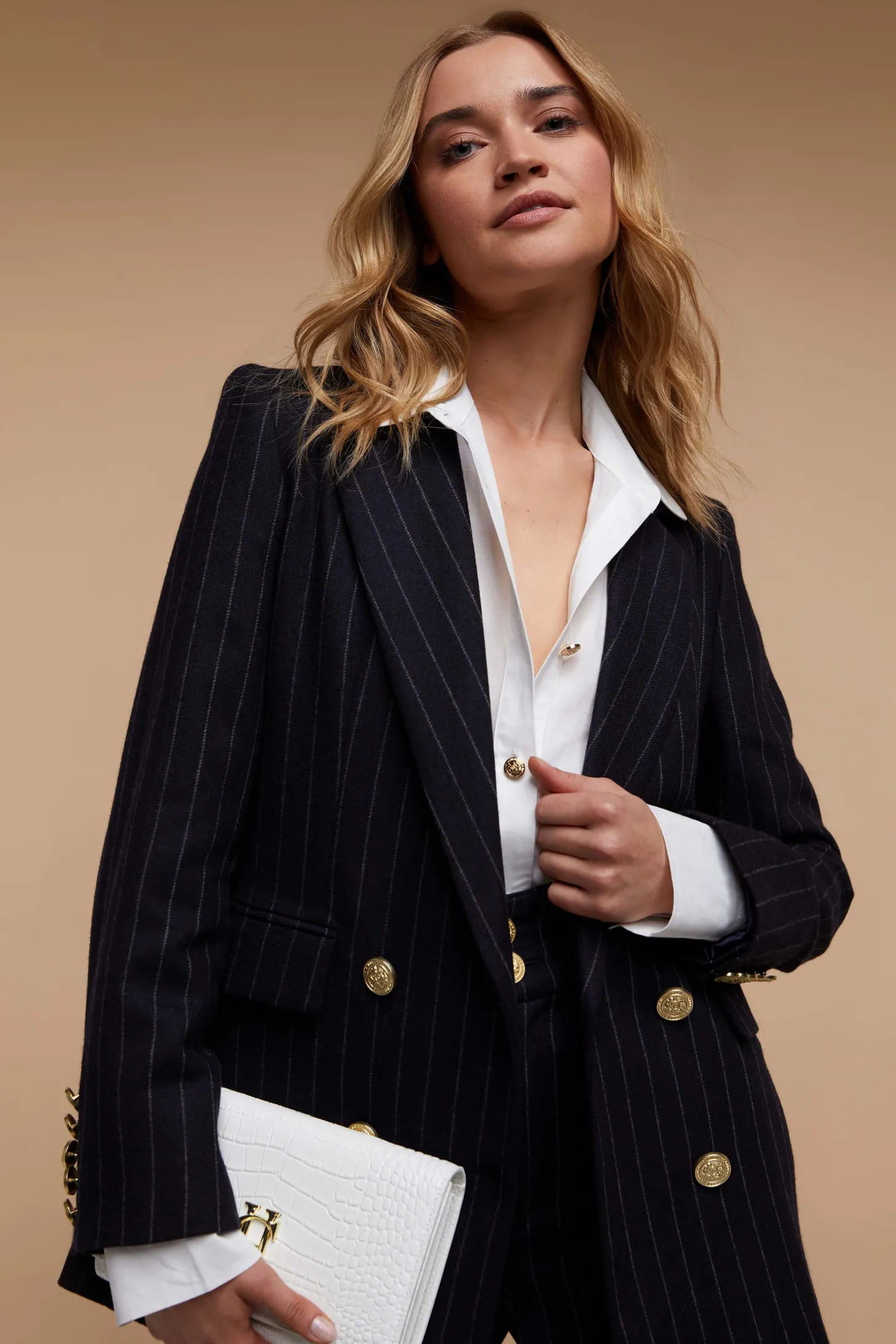 Double Breasted Blazer (Navy Chalk Pinstripe)