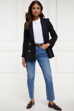 Double Breasted Blazer (Navy Chalk Pinstripe)