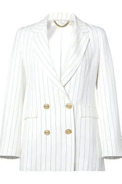 Double Breasted Blazer (Oyster Linen Pinstripe)