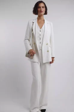 Double Breasted Blazer (Oyster Linen Pinstripe)