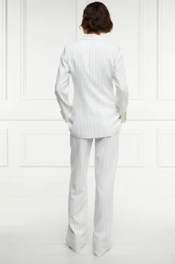 Double Breasted Blazer (Oyster Linen Pinstripe)