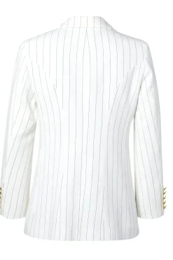Double Breasted Blazer (Oyster Linen Pinstripe)