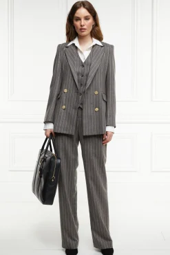 Double Breasted Blazer (Soft Grey Pinstripe)