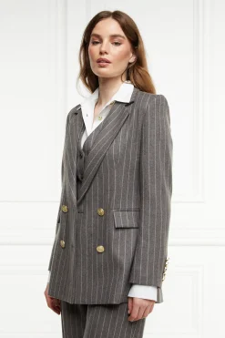 Double Breasted Blazer (Soft Grey Pinstripe)