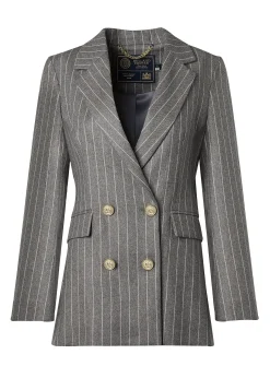 Double Breasted Blazer (Soft Grey Pinstripe)