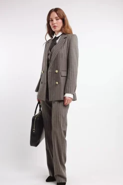 Double Breasted Blazer (Soft Grey Pinstripe)