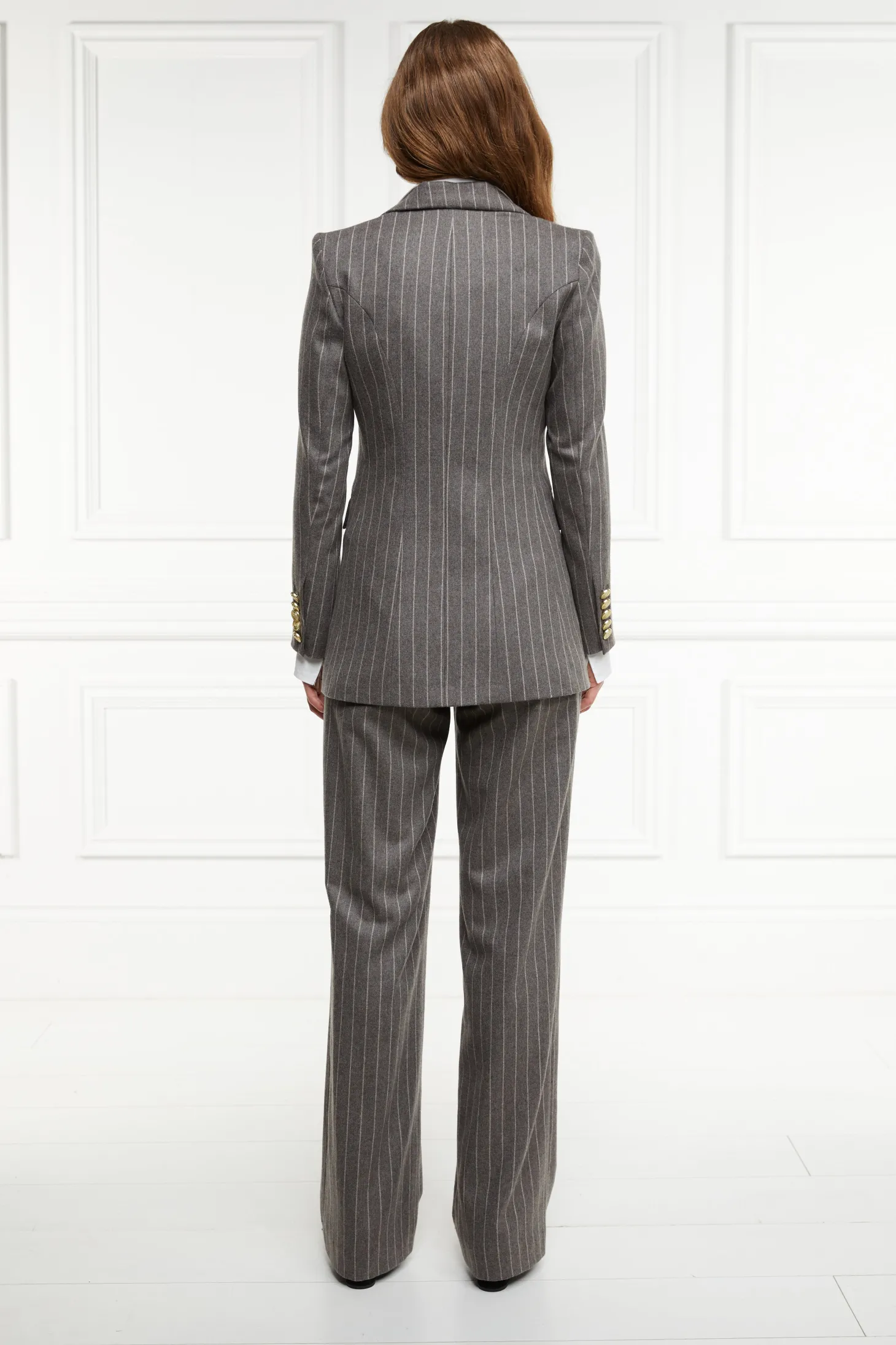 Double Breasted Blazer (Soft Grey Pinstripe)