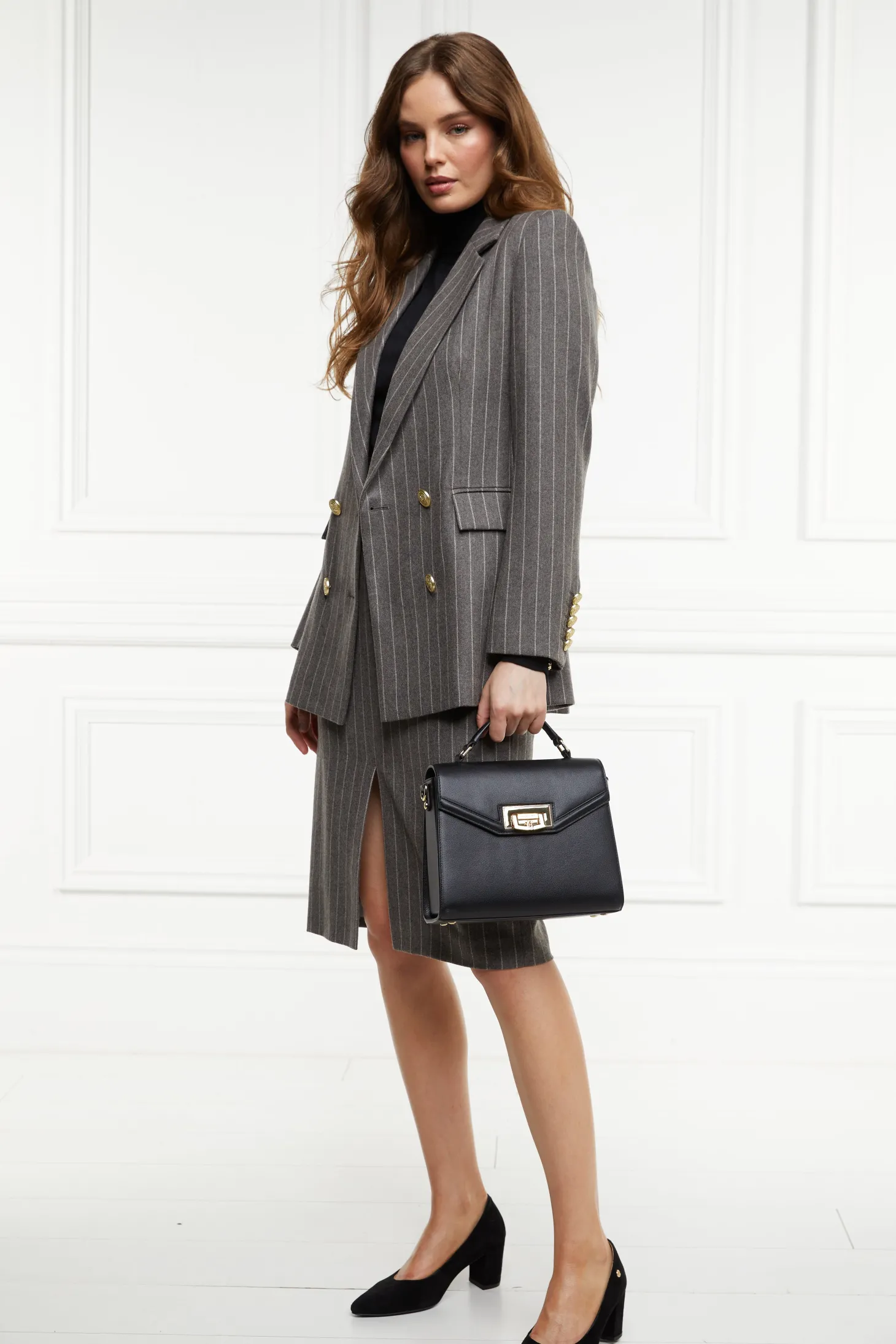 Double Breasted Blazer (Soft Grey Pinstripe)