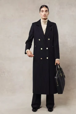 Double Breasted Coat (Dark Navy Pinstripe)