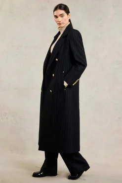 Double Breasted Coat (Dark Navy Pinstripe)