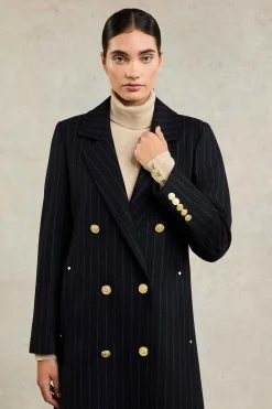 Double Breasted Coat (Dark Navy Pinstripe)