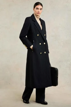 Double Breasted Coat (Dark Navy Pinstripe)