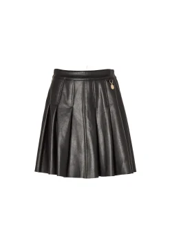 Faux Leather Pleated Mini Skirt (Black)