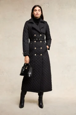Full Length Enstone Quilted Trench Coat (Black)