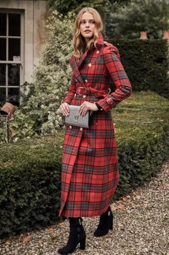 Full Length Marlborough Trench Coat (Red Tartan)