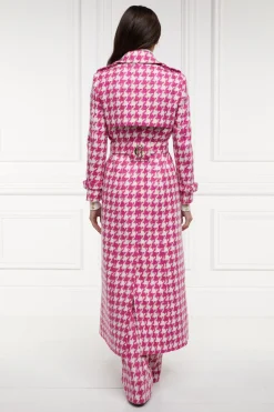 Full Length Marlborough Trench Coat (Hot Pink Large Scale Houndstooth)