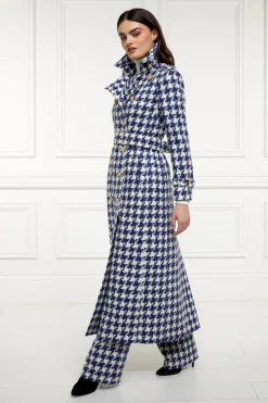 Full Length Marlborough Trench Coat (Large Scale Navy Houndstooth)