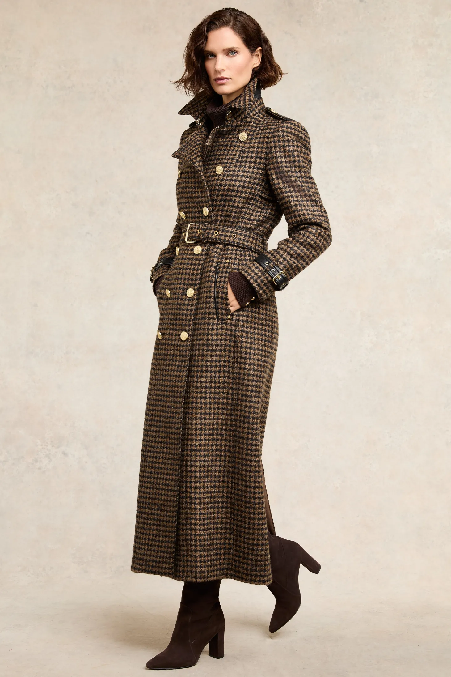 Full Length Marlborough Trench Coat (Chocolate Houndstooth)