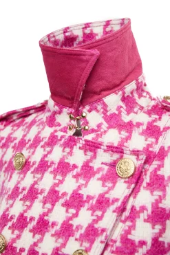 Full Length Marlborough Trench Coat (Hot Pink Large Scale Houndstooth)