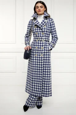 Full Length Marlborough Trench Coat (Large Scale Navy Houndstooth)